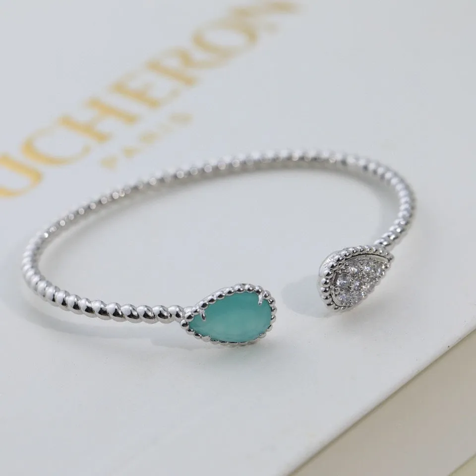 BOHEME AQUAMARINE DIAMOND SILVER OPEN BRACELET