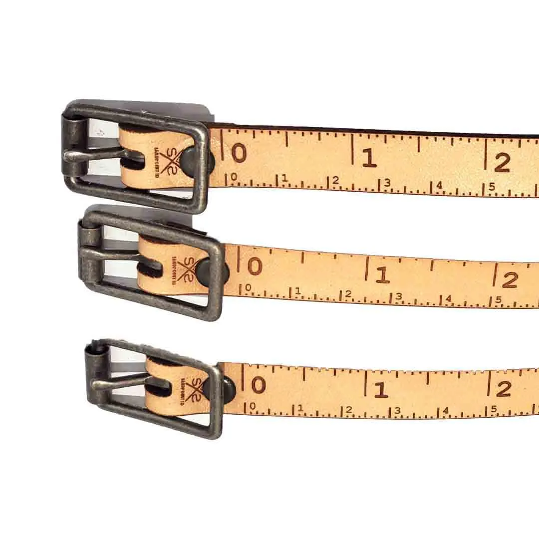 Bracelet - SM - Triple Wrap Natural Leather Tape Measure (Oxidized Buckle) by Sandpoint Laser Works