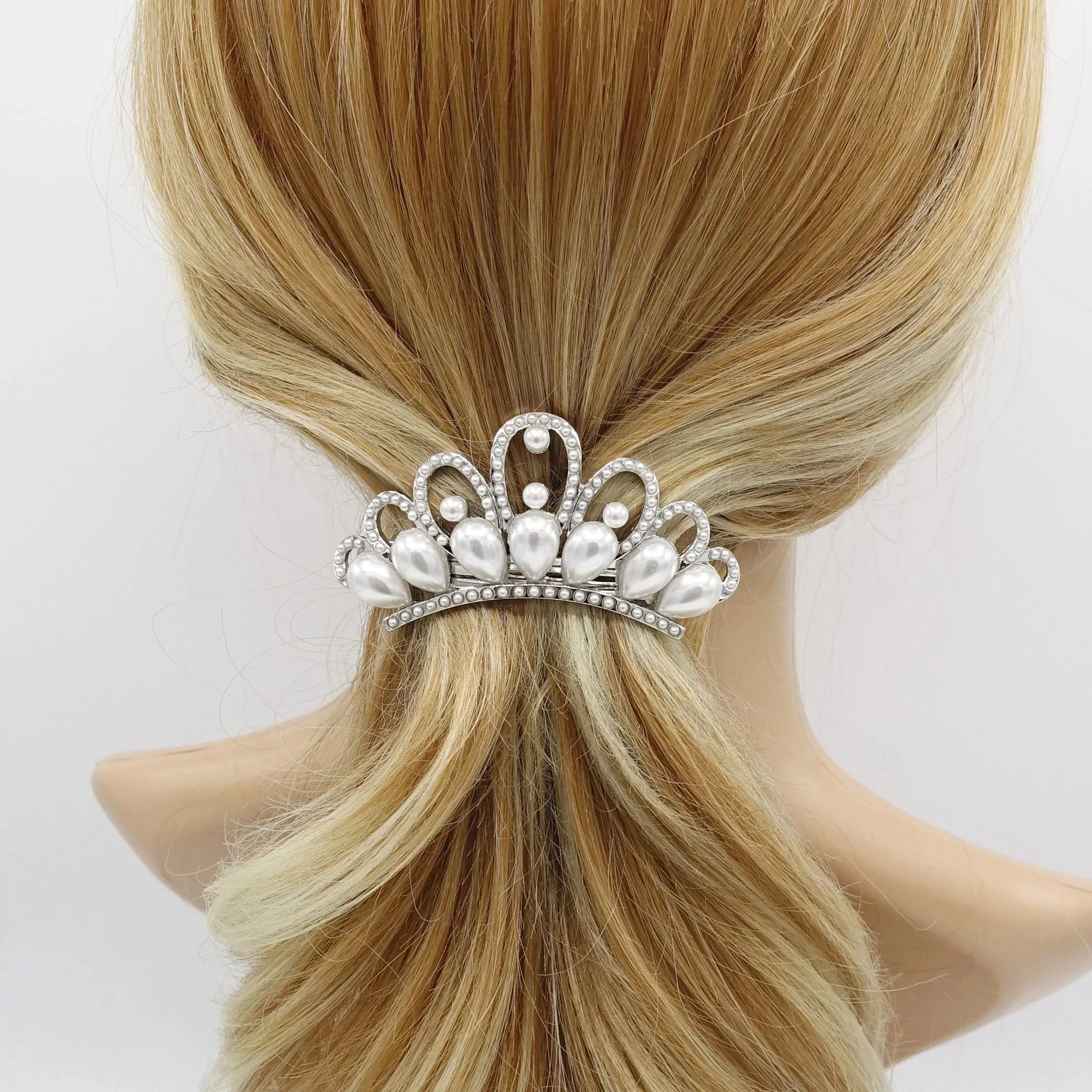 bridal hair barrette, tiara hair barrette, pearl hair barrette, wedding hair barrette for women