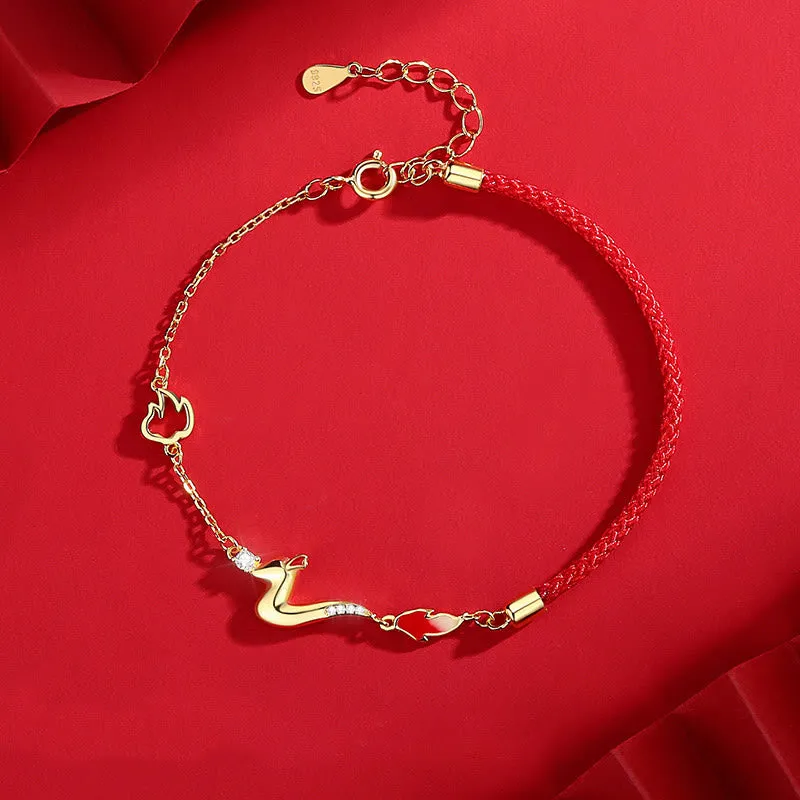 Buddha Stones 925 Sterling Silver Luck Year of the Dragon Red String Chain Bracelet (Extra 30% Off | USE CODE: FS30)