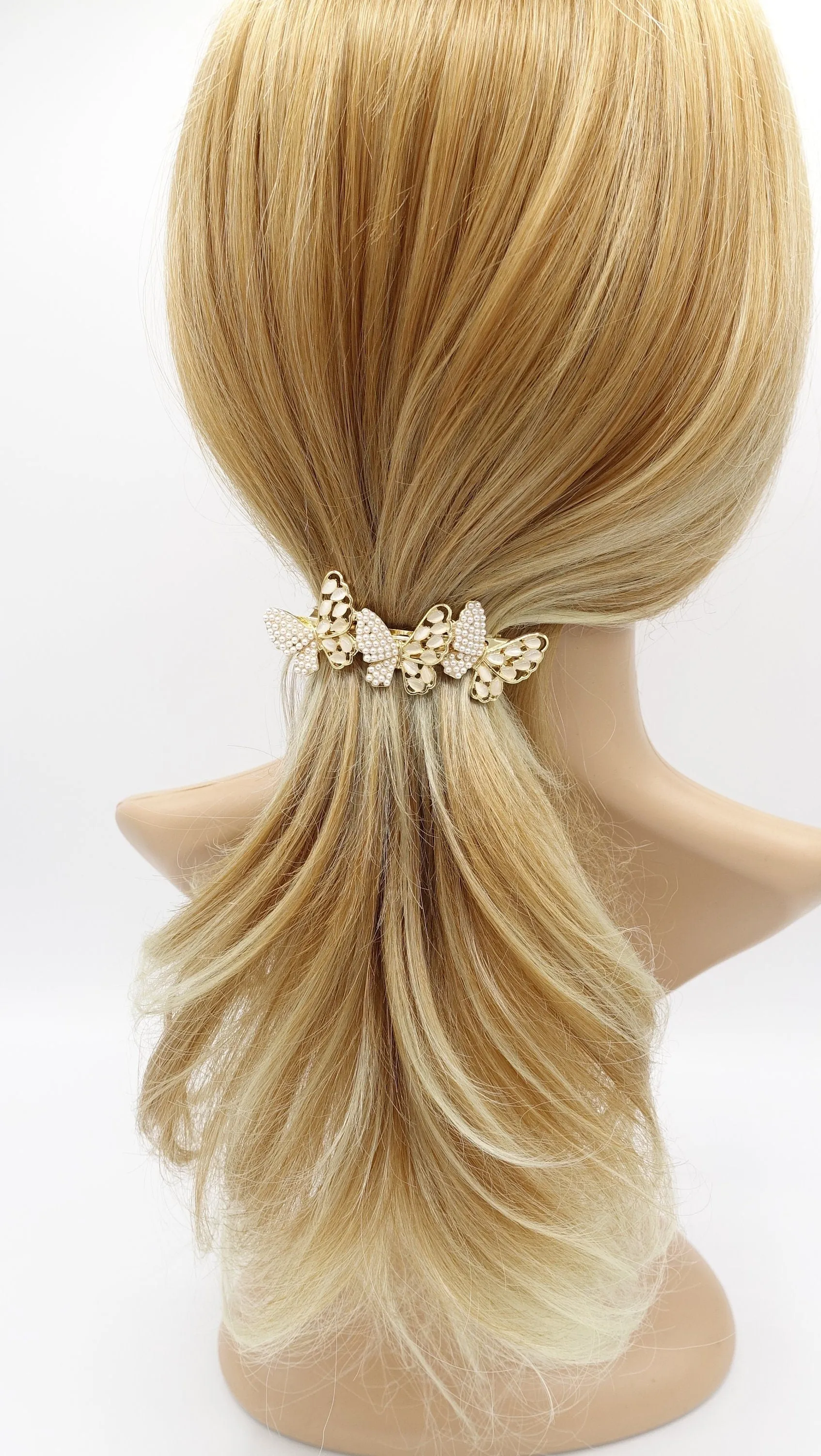 butterfly hair barrette pearl catseye embellished hair accessory for women