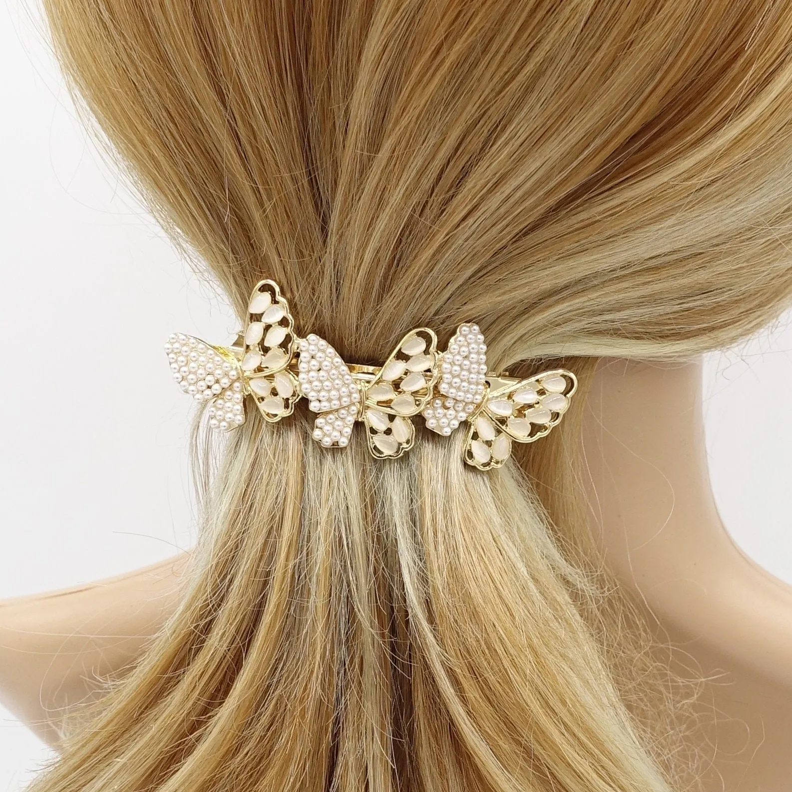 butterfly hair barrette pearl catseye embellished hair accessory for women