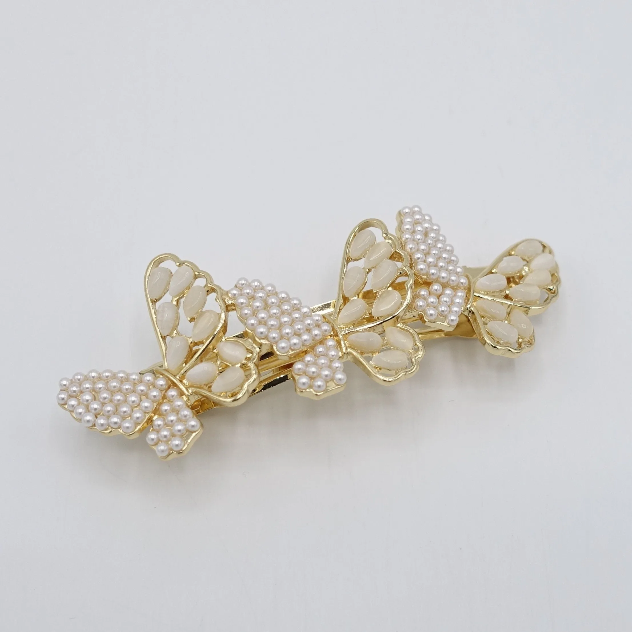 butterfly hair barrette pearl catseye embellished hair accessory for women