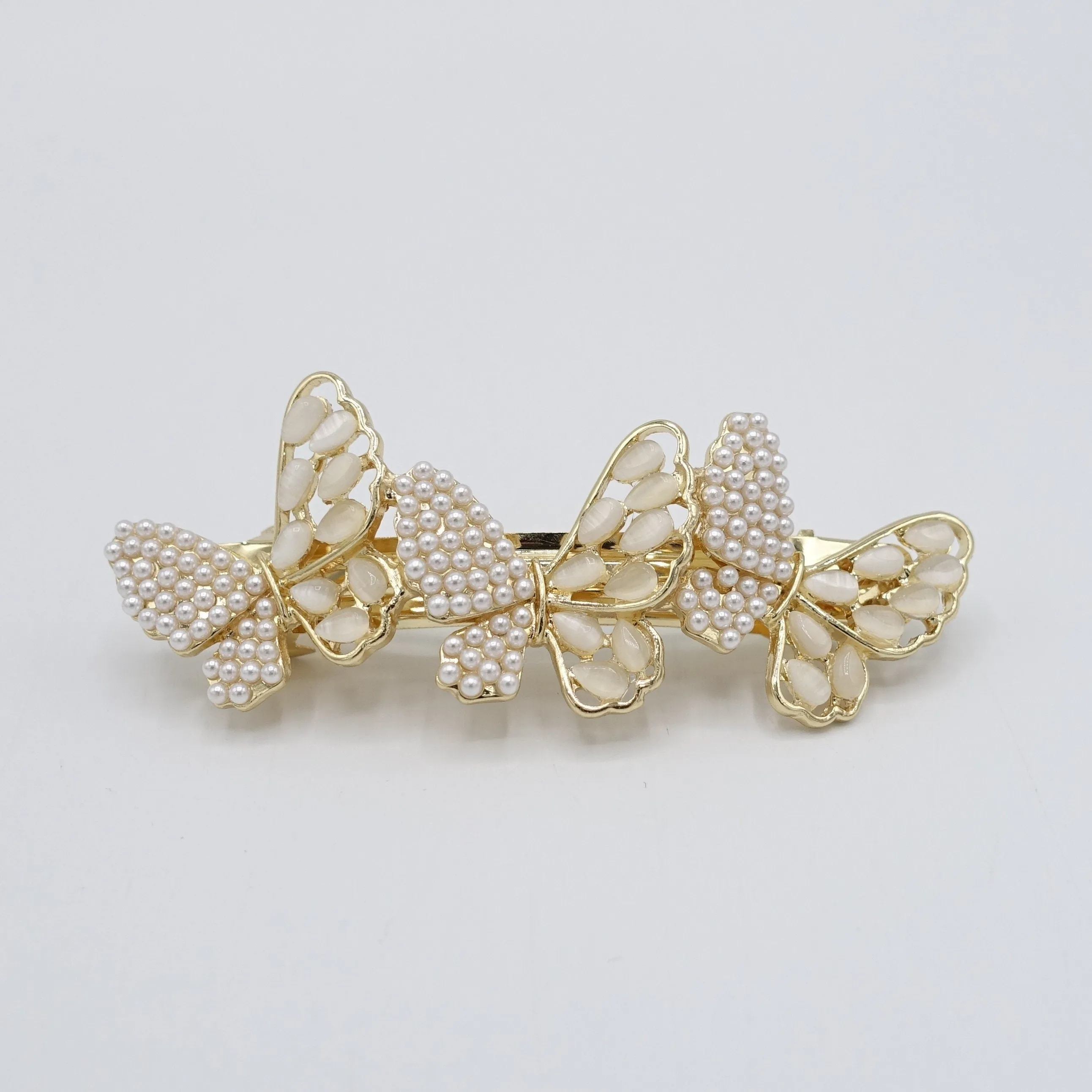 butterfly hair barrette pearl catseye embellished hair accessory for women