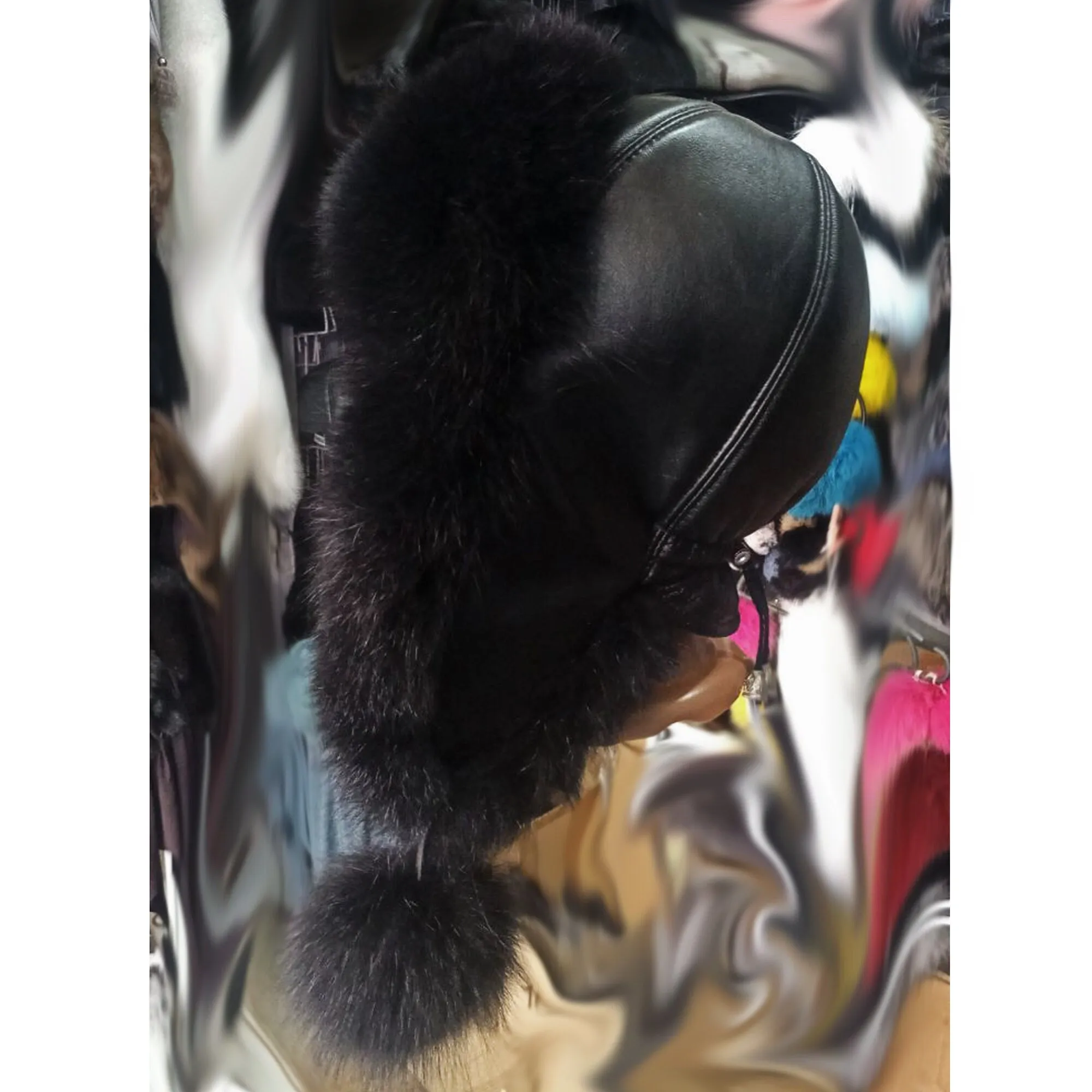 BY ORDER Women Fur Hat, Real Leather Fox Fur Hat, Aviator Hat, Ushanka, Russian Hat, Ski Hat, Leather Hat Ear Flaps, Girl Trapper Hat Black