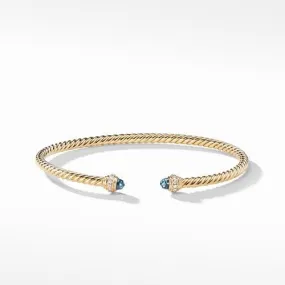 Cable Spira® Bracelet in 18K Gold with Hampton Blue Topaz and Diamonds, 3mm