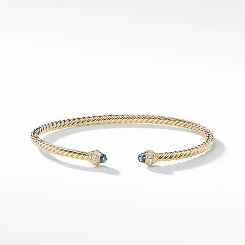 Cable Spira® Bracelet in 18K Gold with Hampton Blue Topaz and Diamonds, 3mm