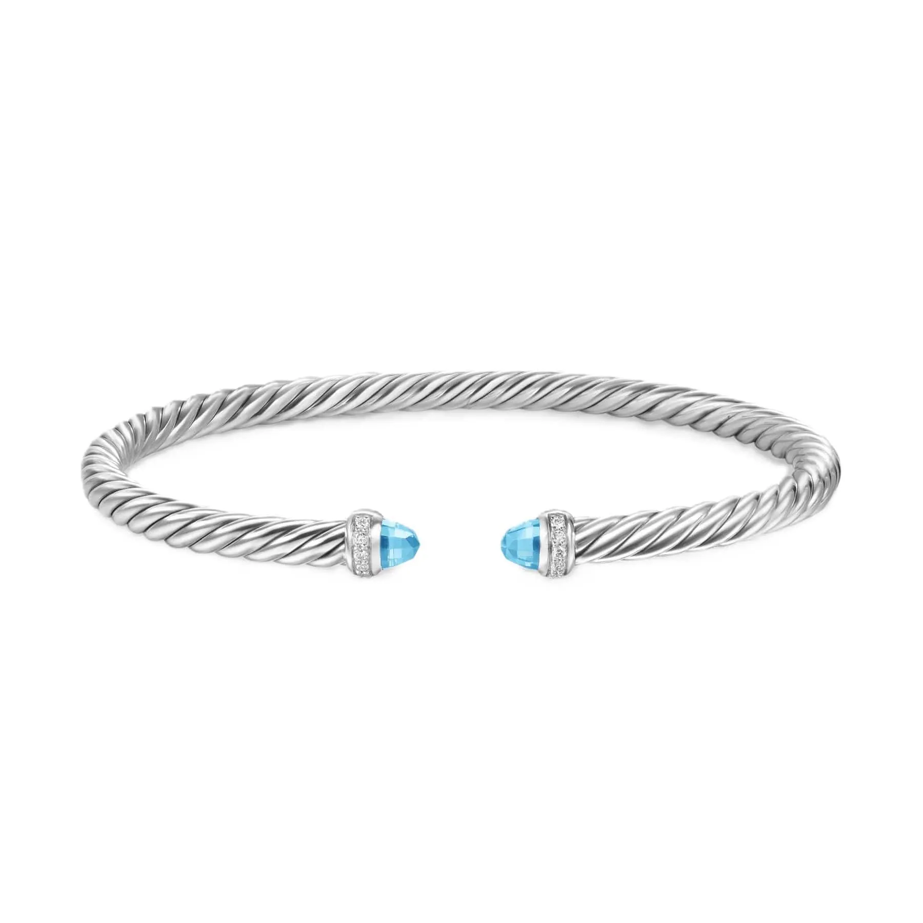 Cablespira® Flex Bracelet Sterling Silver with Blue Topaz and Diamonds, 4mm