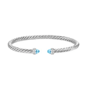 Cablespira® Flex Bracelet Sterling Silver with Blue Topaz and Diamonds, 4mm