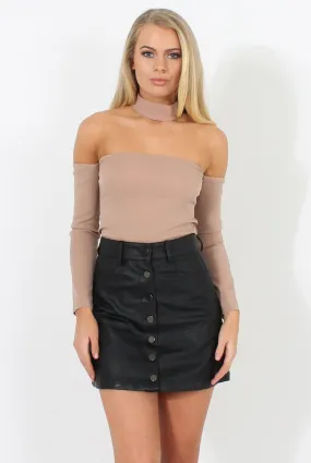 Camel Bardot Choker Crop Top - Scarlett