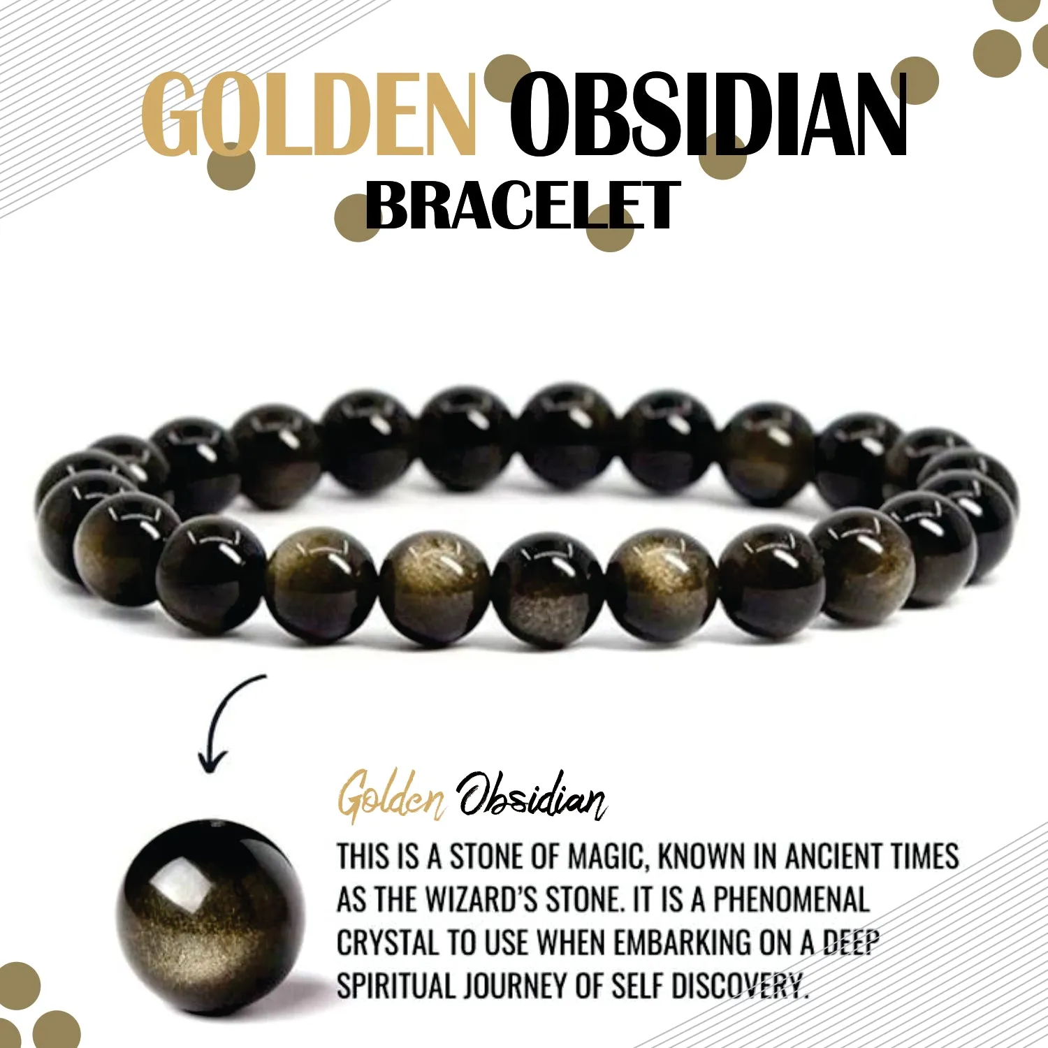 Certified Golden Obsidian 8mm Natural Stone Bracelet