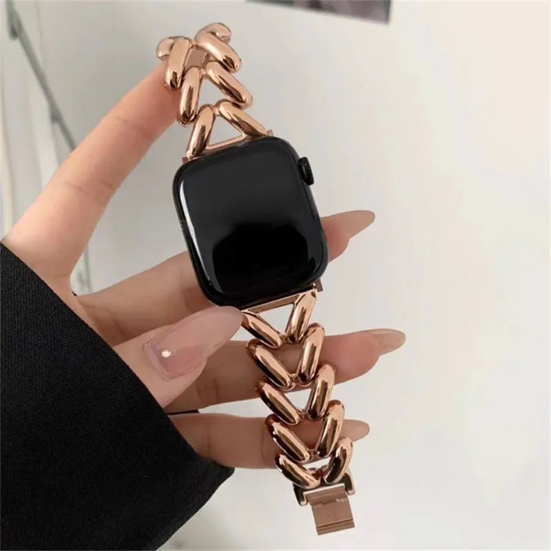 Chic Herringbone Chain Link Steel Bracelet Band For Apple Watch Multiple Colors Available