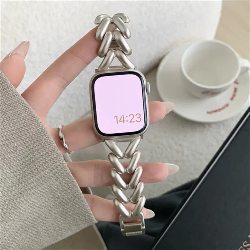 Chic Herringbone Chain Link Steel Bracelet Band For Apple Watch Multiple Colors Available