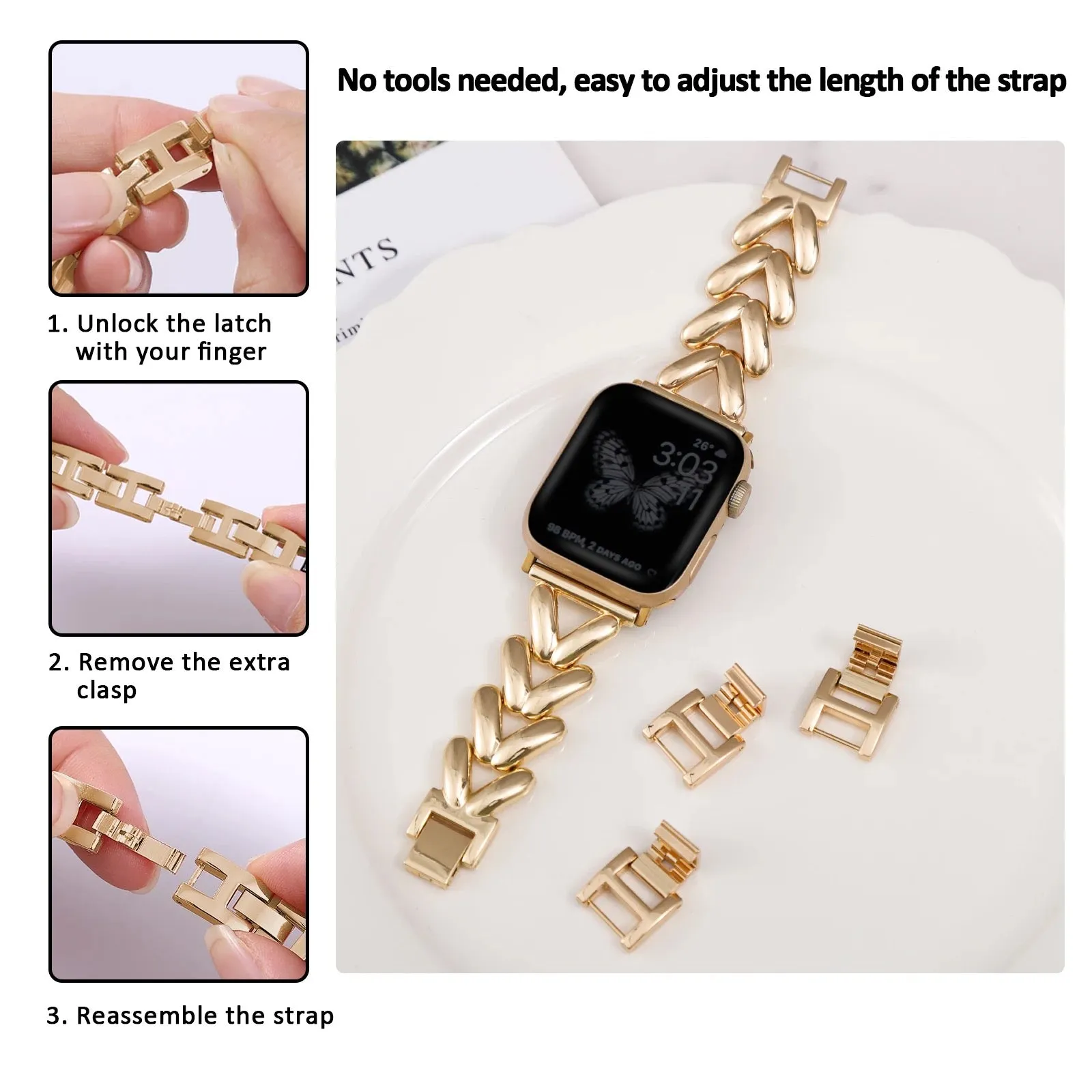 Chic Herringbone Chain Link Steel Bracelet Band For Apple Watch Multiple Colors Available