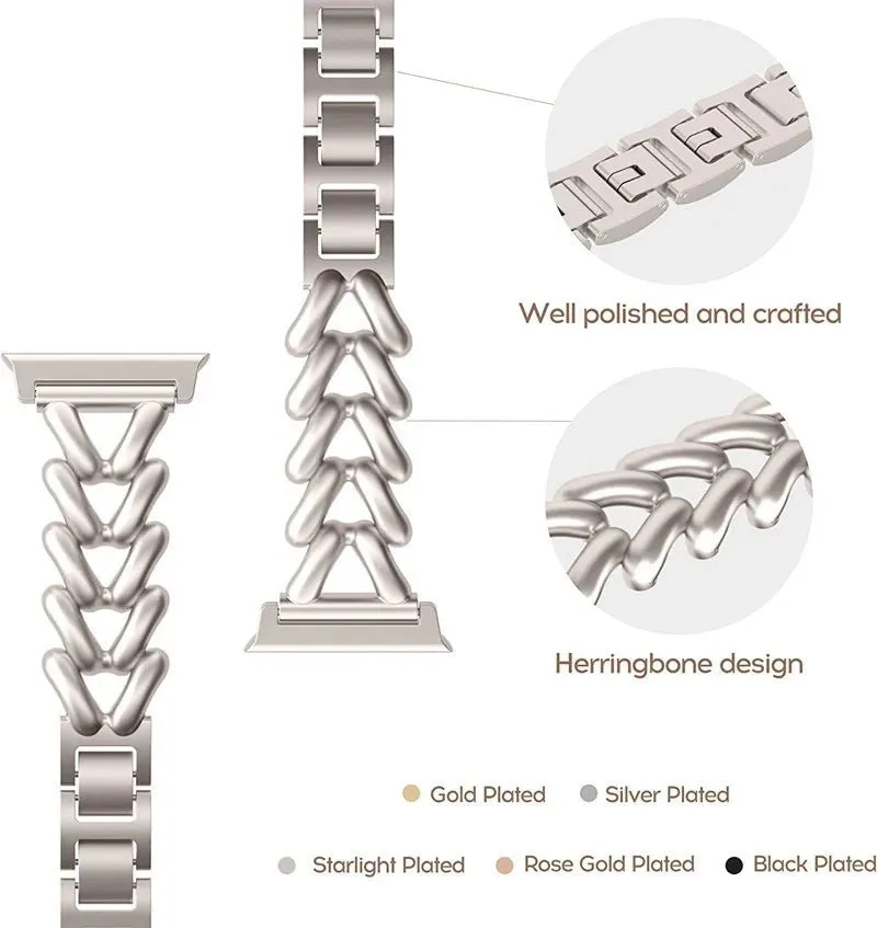 Chic Herringbone Chain Link Steel Bracelet Band For Apple Watch Multiple Colors Available