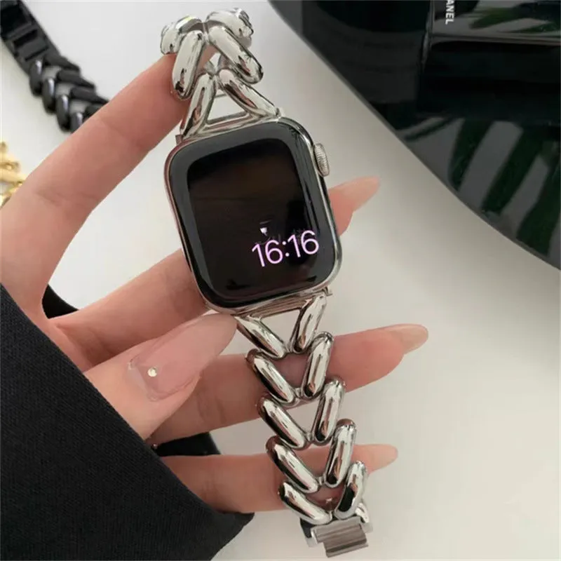 Chic Herringbone Chain Link Steel Bracelet Band For Apple Watch Multiple Colors Available