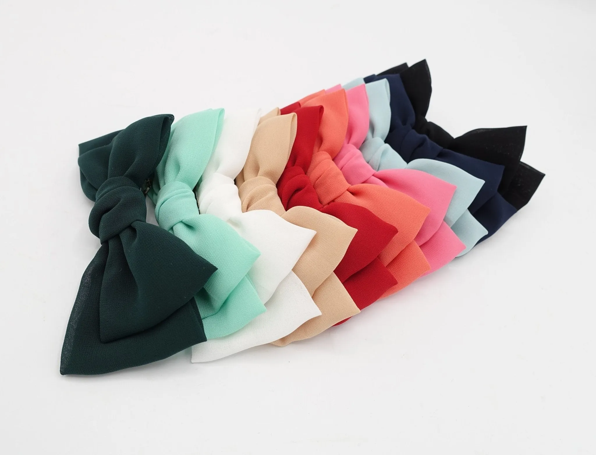 chiffon Bow french hair barrette Solid Color Layer hair bow Women Hair Clip