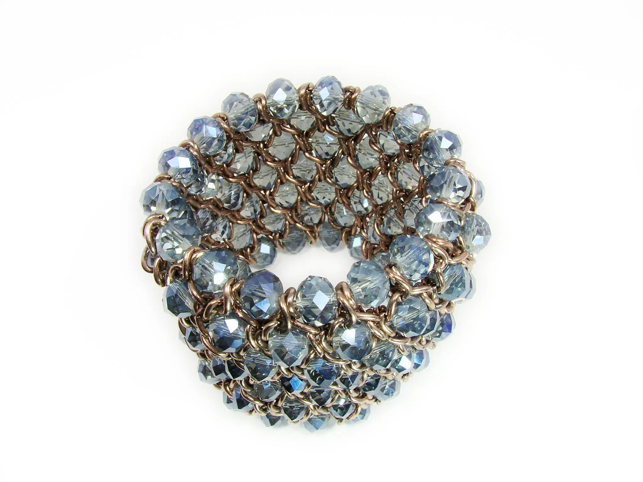 Chunky Bead Bracelet Cuff Stretch Blue Beads