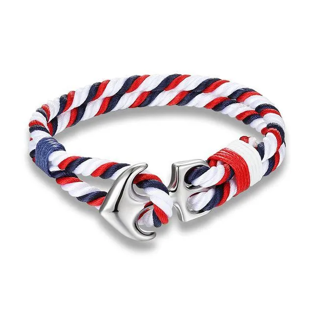 Classy Men Red & White Anchor Bracelet