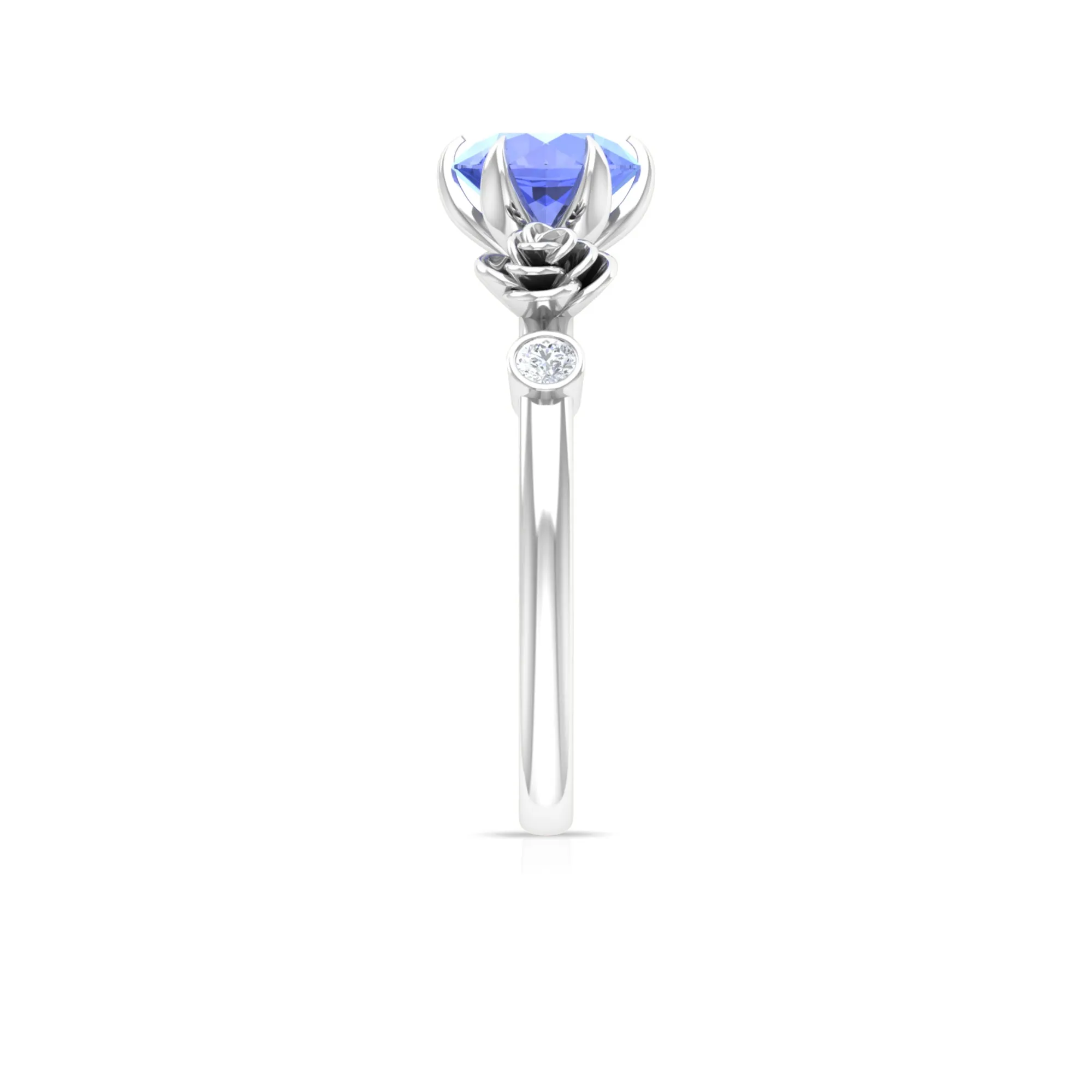 Claw Set Solitaire Tanzanite Flower Ring with Diamond