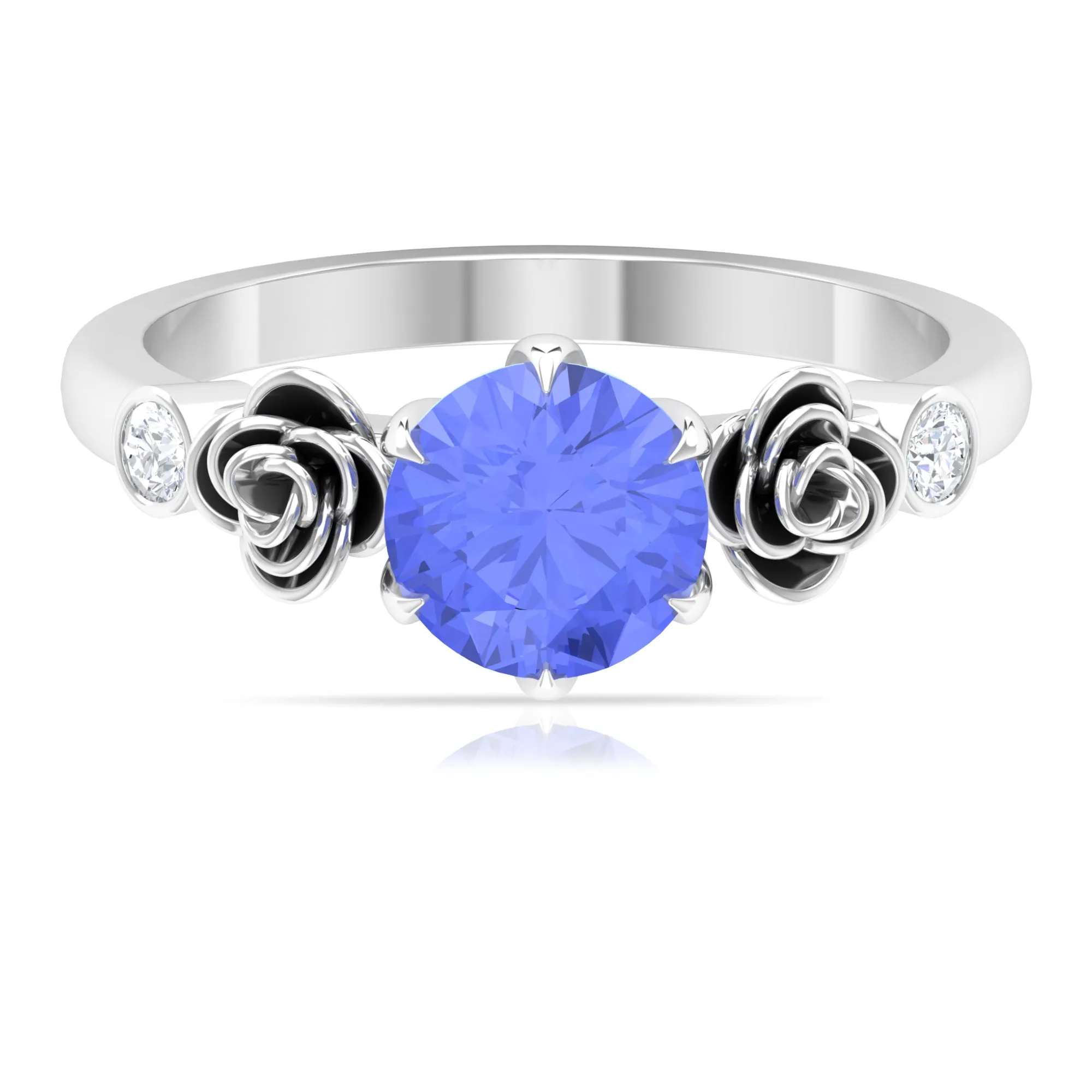 Claw Set Solitaire Tanzanite Flower Ring with Diamond