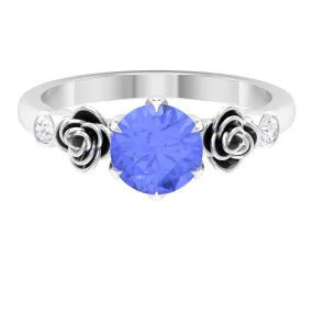 Claw Set Solitaire Tanzanite Flower Ring with Diamond