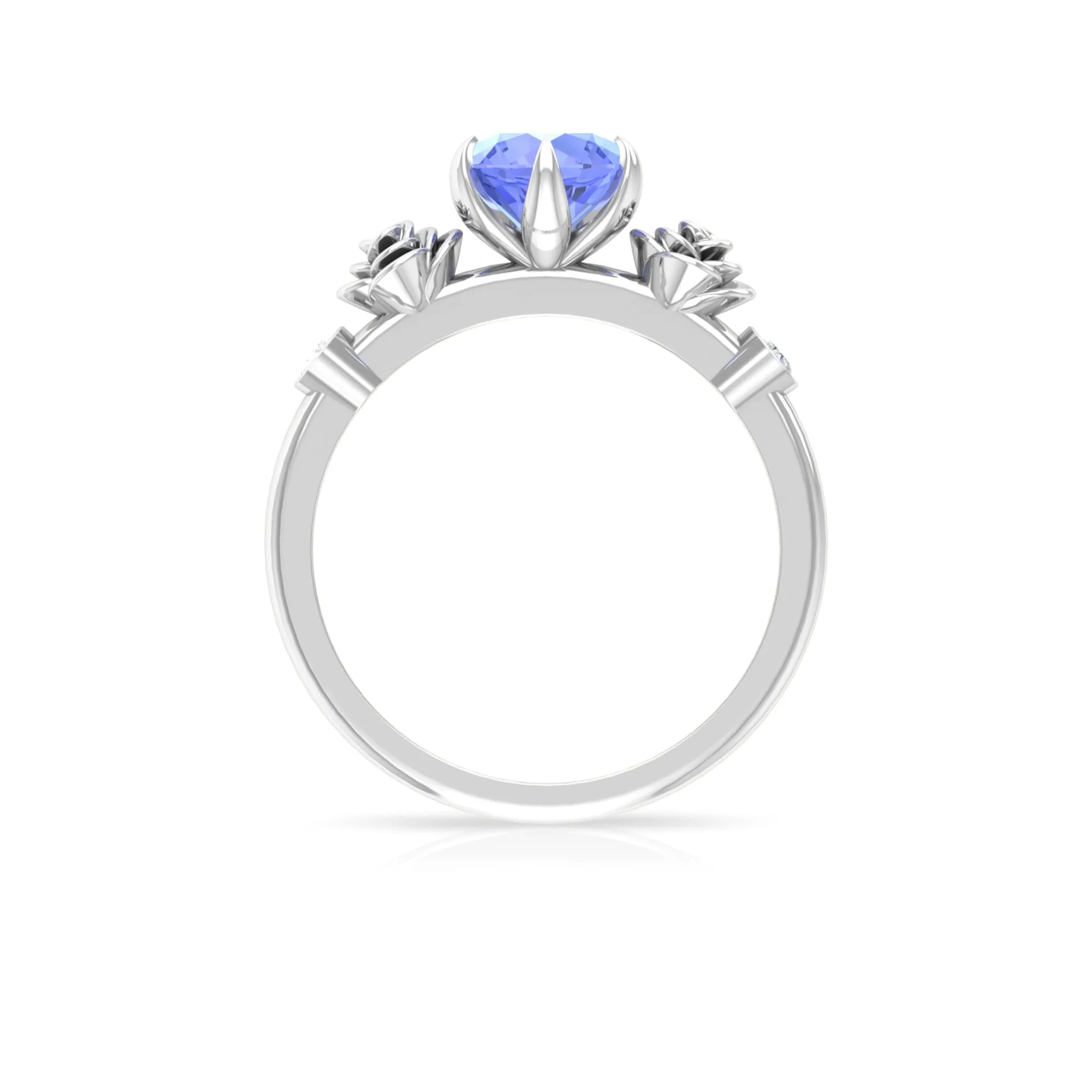 Claw Set Solitaire Tanzanite Flower Ring with Diamond