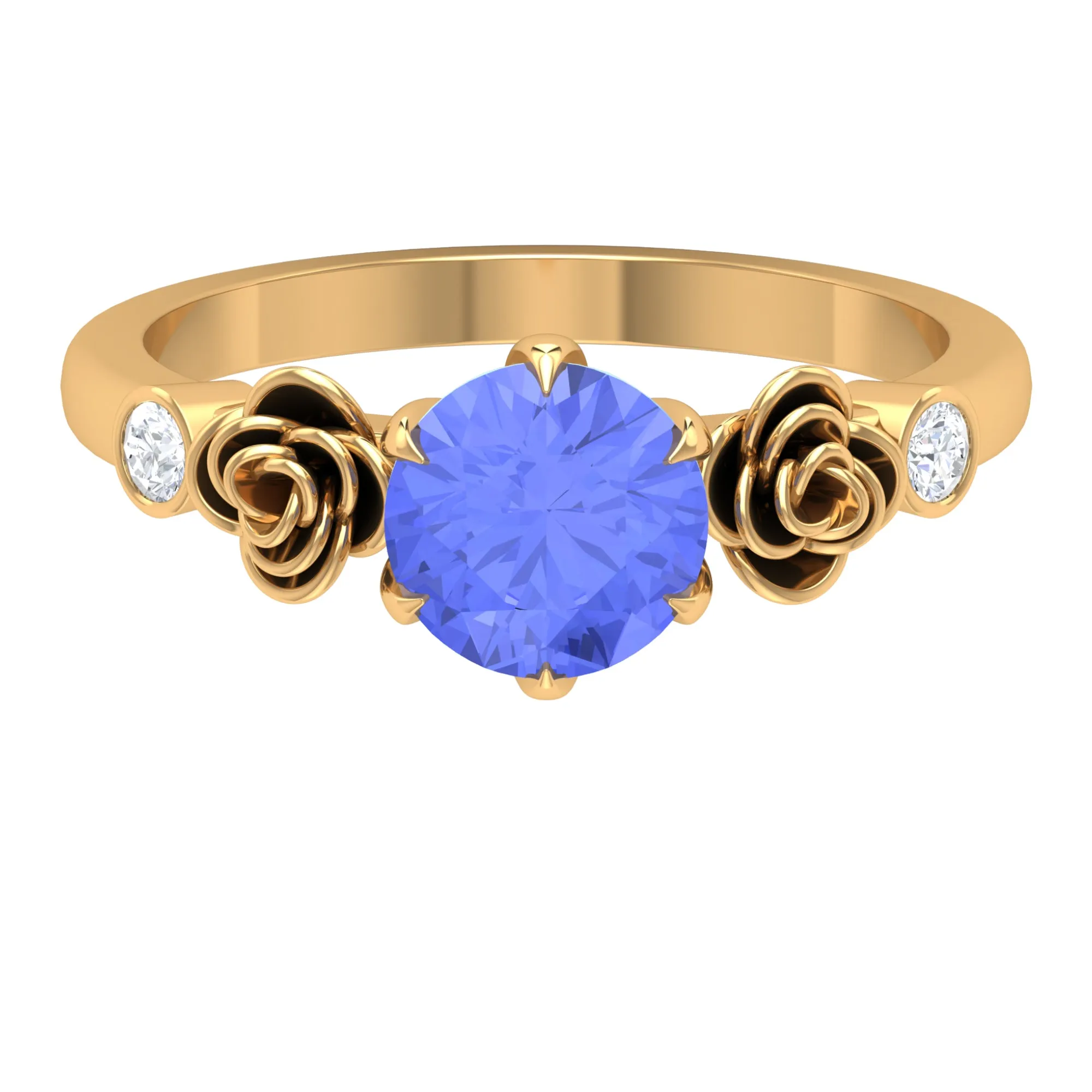 Claw Set Solitaire Tanzanite Flower Ring with Diamond