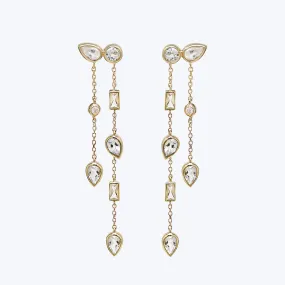 Cleo Liana Double Chain Clear Topaz Chandelier Earrings