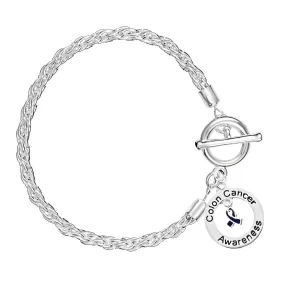 Colon Cancer Circle Dark Blue Ribbon Rope Charm Bracelets