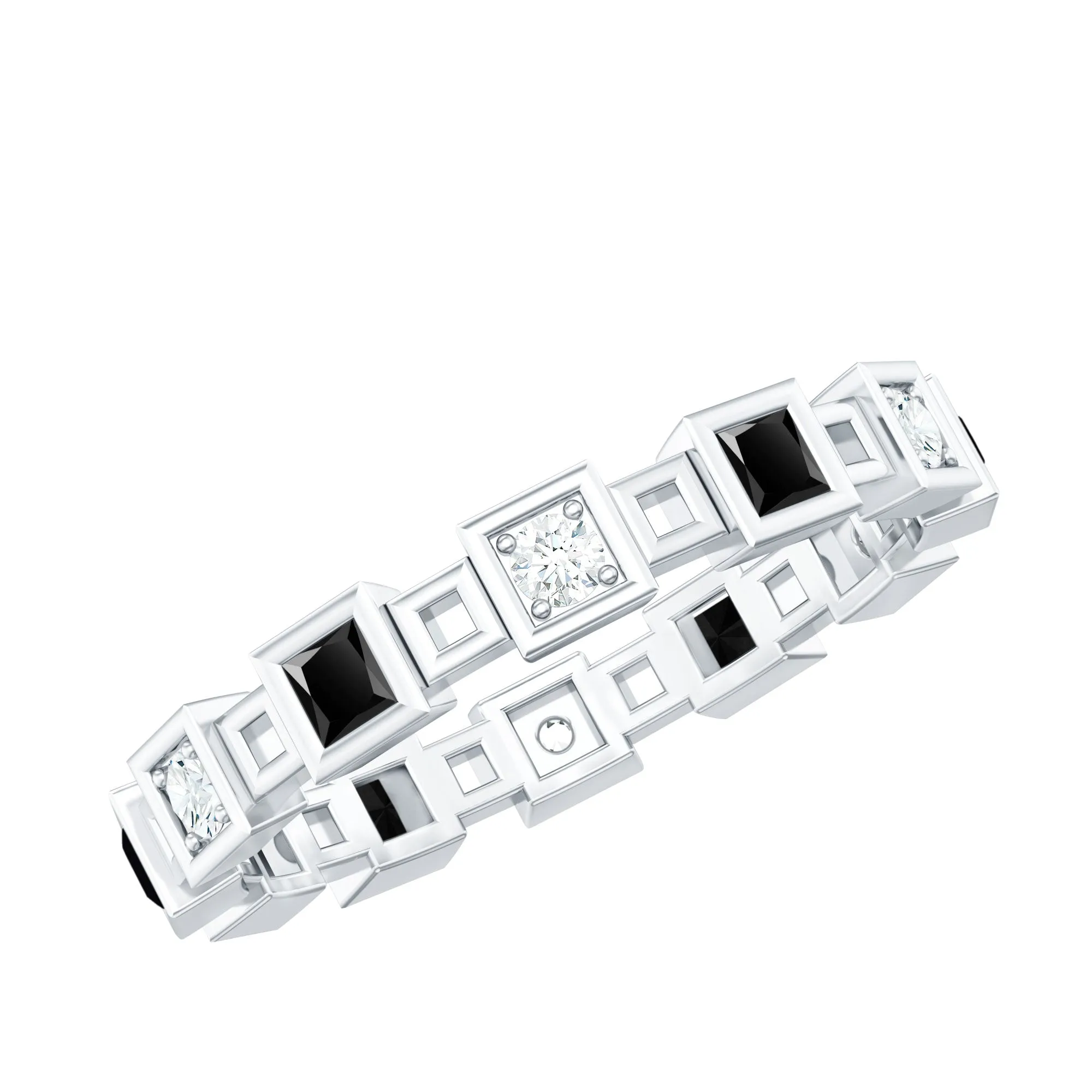 Contemporary Lab Grown Black Diamond and Diamond Eternity Band Ring