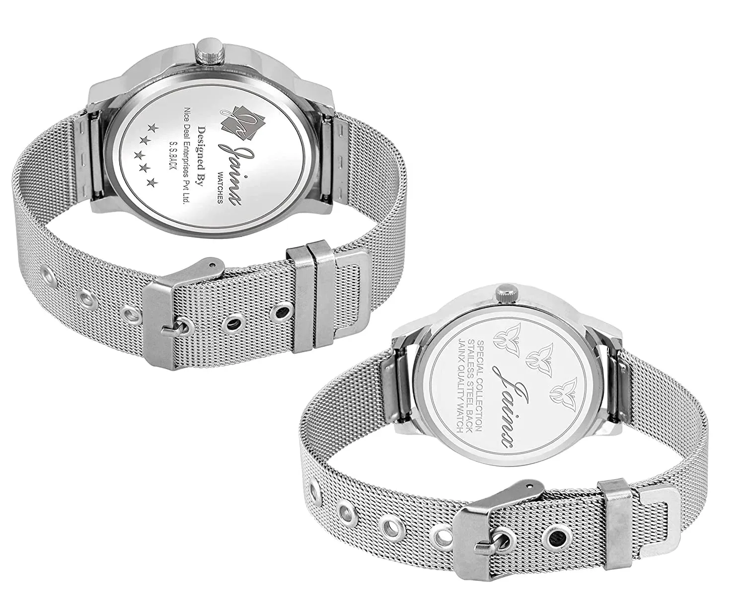 Couple's Black Day & Date Function Dial Stainless Steel Chain Analog Watch - JC490