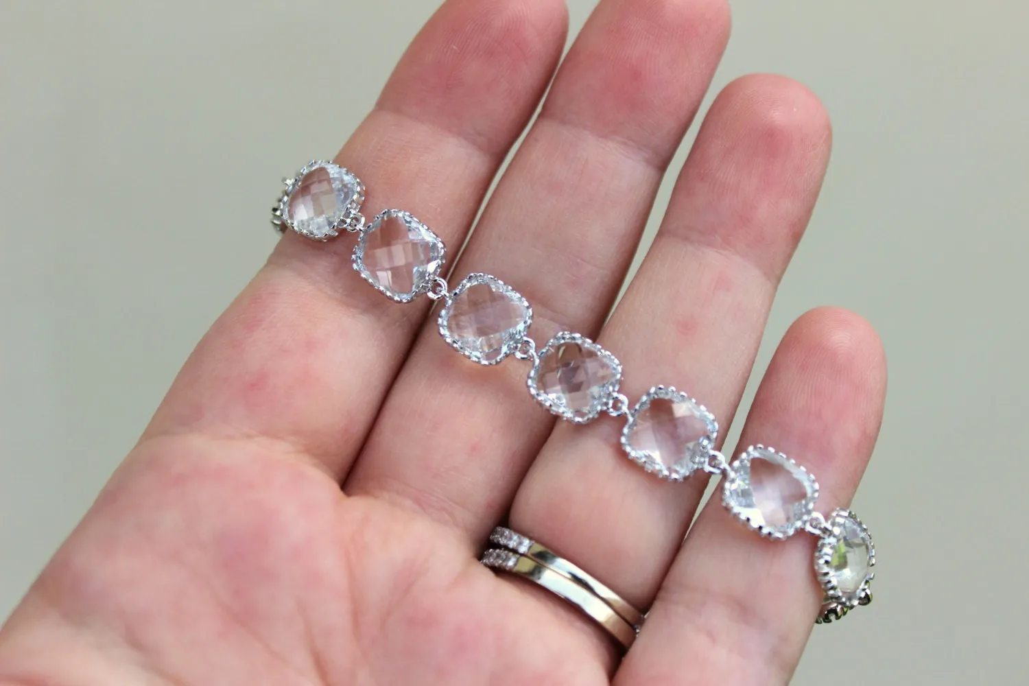 Crystal Bracelet Clear Silver Plated Glass - Bridesmaid Bracelet - Bridal Bracelet - Bridesmaid Jewelry - Crystal Wedding Jewelry