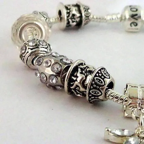 Crystal Dragonfly with Multifaceted Beads European Style 925 Silver Charm Bracelet