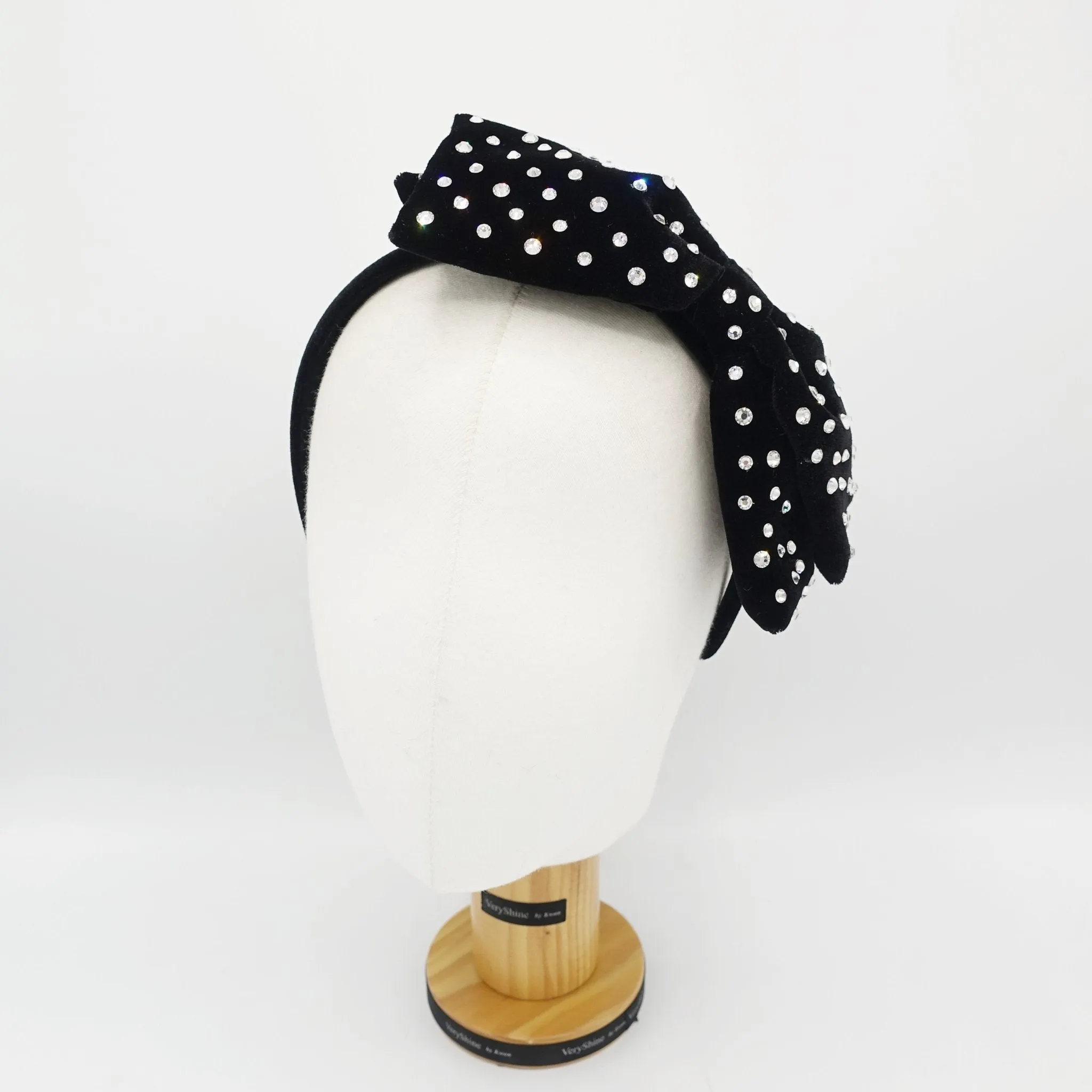 crystal embellished silk velvet hair bow padded headband