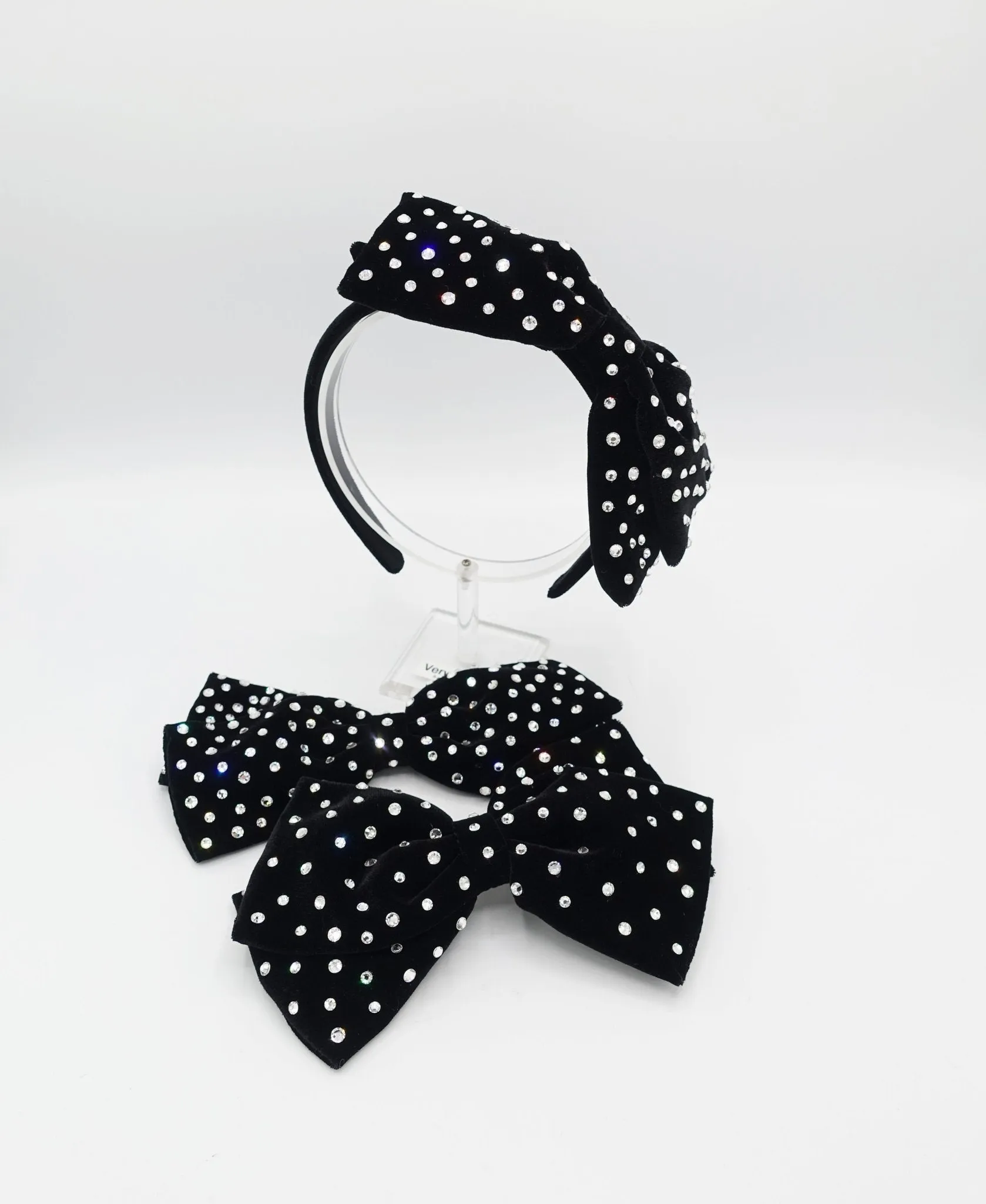 crystal embellished silk velvet hair bow padded headband