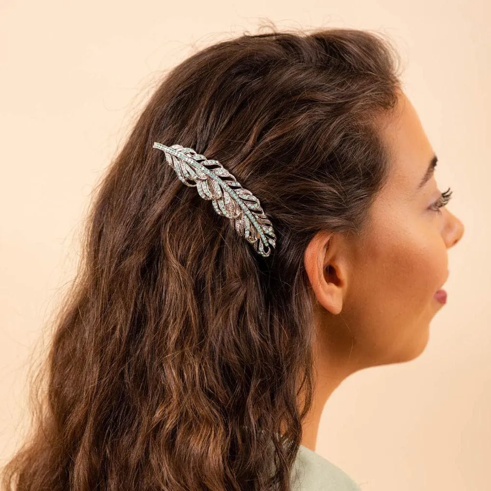 Crystal Feather Hair Barrette Clip