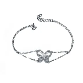 Cubic Zicronia Sterling Silver Rhodium Plated Butterfly Design Bracelet