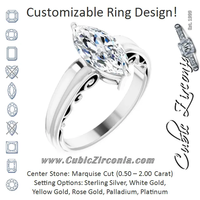 Cubic Zirconia Engagement Ring- The Aliyah Rose (Customizable Marquise Cut Solitaire)