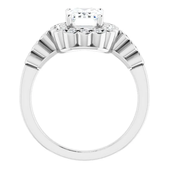 Cubic Zirconia Engagement Ring- The Berkley (Customizable Radiant Cut Design with Round-bezel Halo and Band Accents)