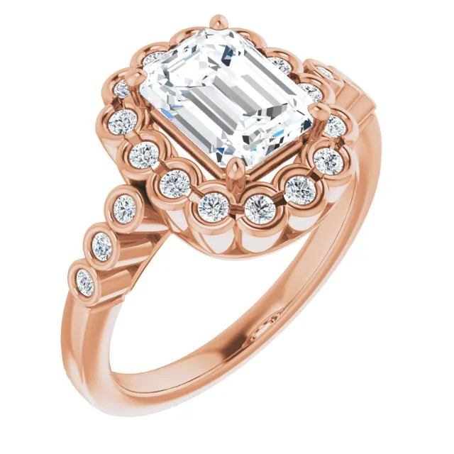 Cubic Zirconia Engagement Ring- The Berkley (Customizable Radiant Cut Design with Round-bezel Halo and Band Accents)