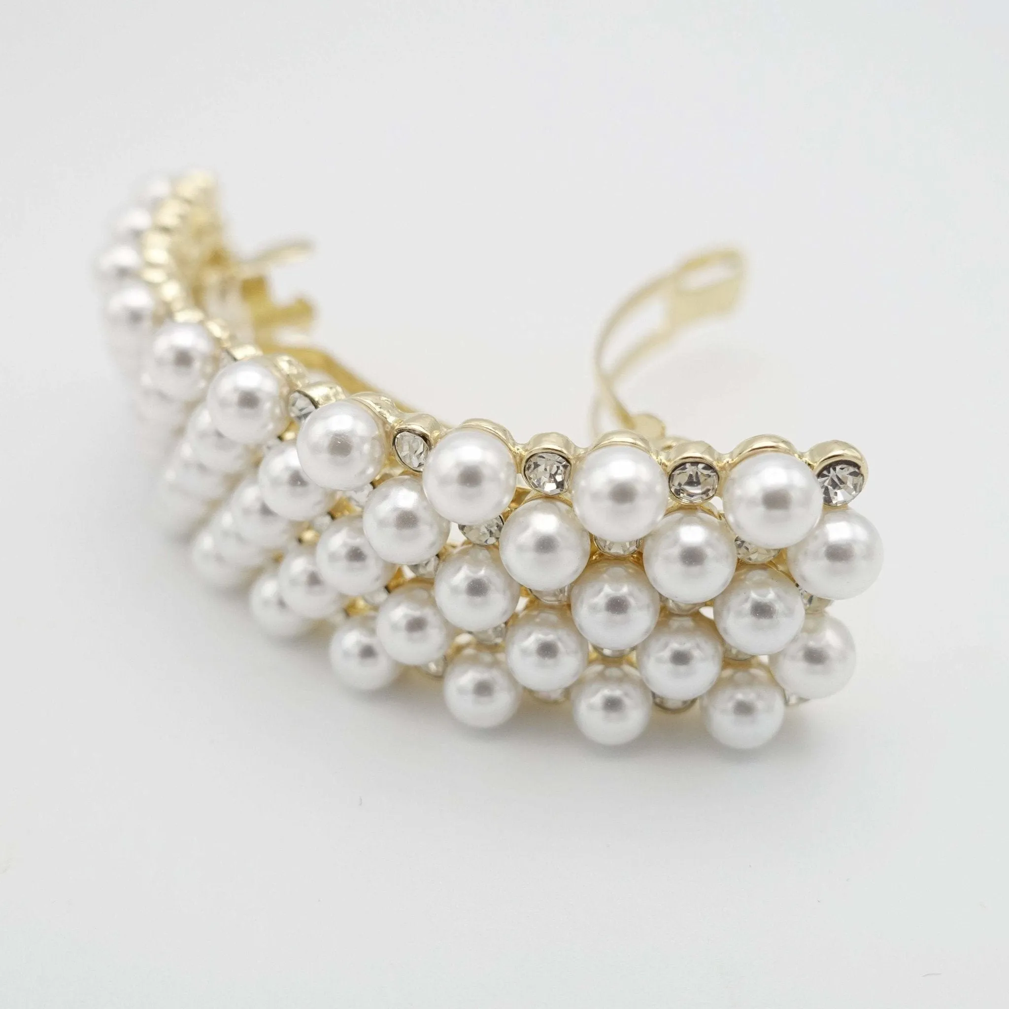 curved rhinestone pearl hair barrette embellished rectangle barrette hair accessory for women