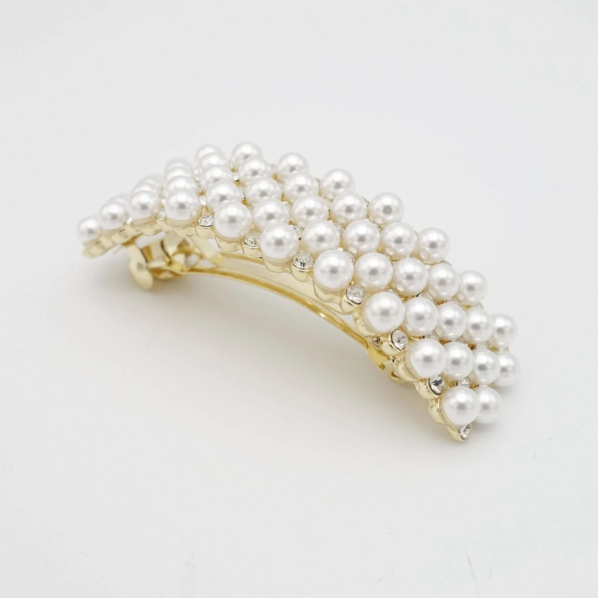 curved rhinestone pearl hair barrette embellished rectangle barrette hair accessory for women