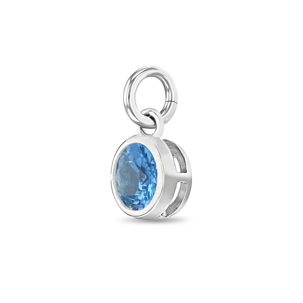 CZ Birthstone Charm March – Aquamarine Kids / Children's / Girls for Charm Bracelet - Sterling Silver