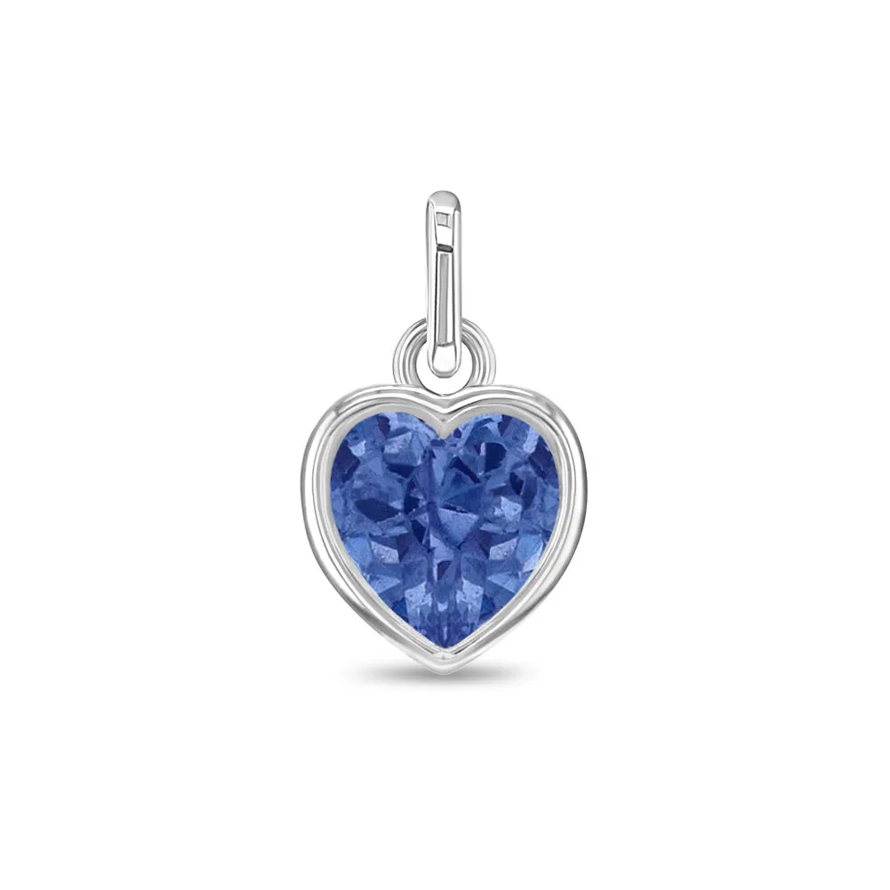 CZ Birthstone Heart Charm December – Blue Topaz Kids / Children's / Girls for Charm Bracelet - Sterling Silver