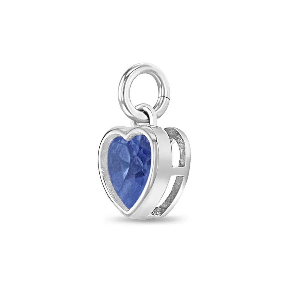 CZ Birthstone Heart Charm December – Blue Topaz Kids / Children's / Girls for Charm Bracelet - Sterling Silver