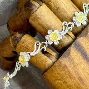 Daffodil Flower Bracelet In Sterling Silver With 14 Carat Gold