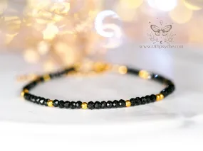 Dainty faceted Black Spinel gemstone bracelet