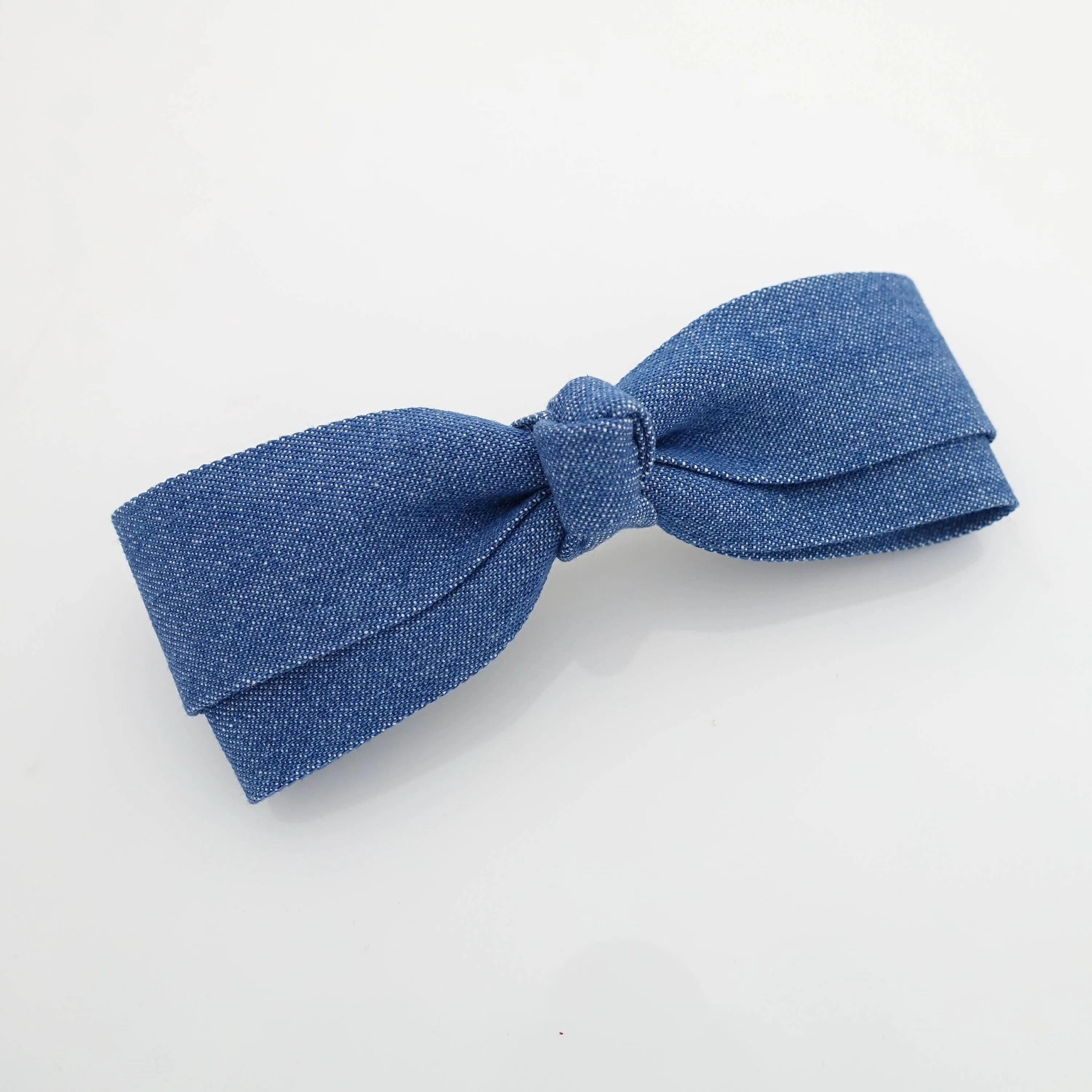 Denim Slim Layered Loop Bow French Hair Barrette for Women