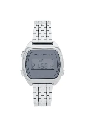 Digital Silver Tone Bracelet Watch, 34mm